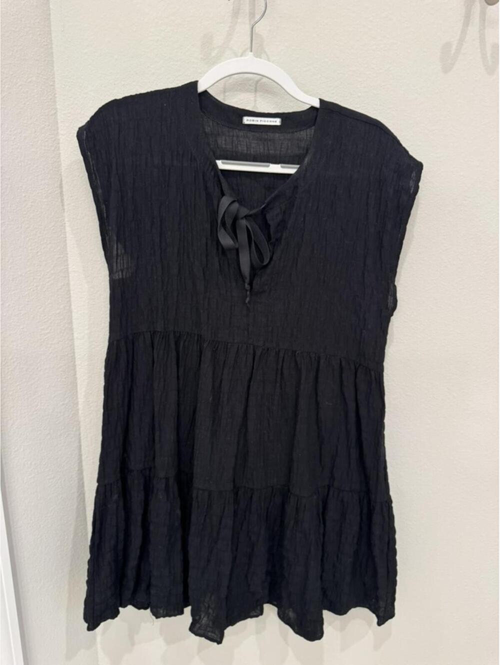 Robin Piccone Black Tiered Dress with Tie Neck